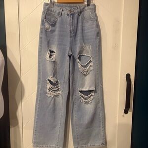Wide Leg Distressed Jeans 28x29 inseam / streetwear/ Y2K